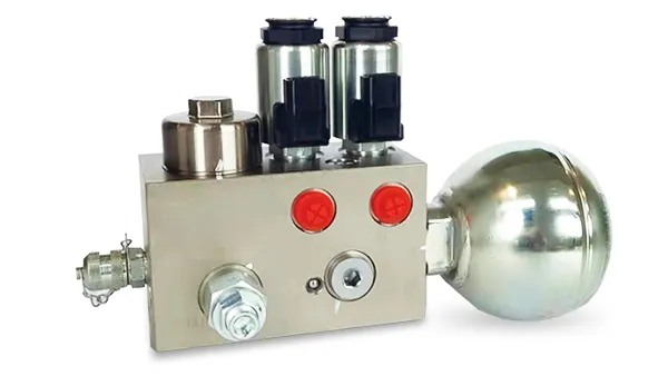 Bloco manifold com válvula de retenção pilotada